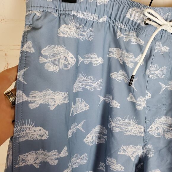 NEW RVCA Mens Horton Fish Elastic Short XL Blue Swim Surf Casual 7" Inseam - Picture 8 of 15